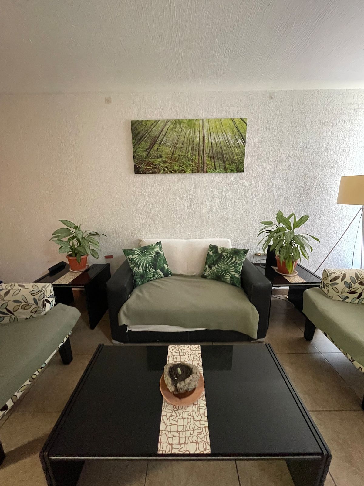 Sala de estar de Casa Mariposa, con sofás y mesa de centro